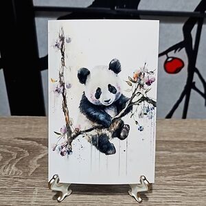4x6 Baby‎ Panda in a Tree Floral Watercolor Oil Painting Art Print